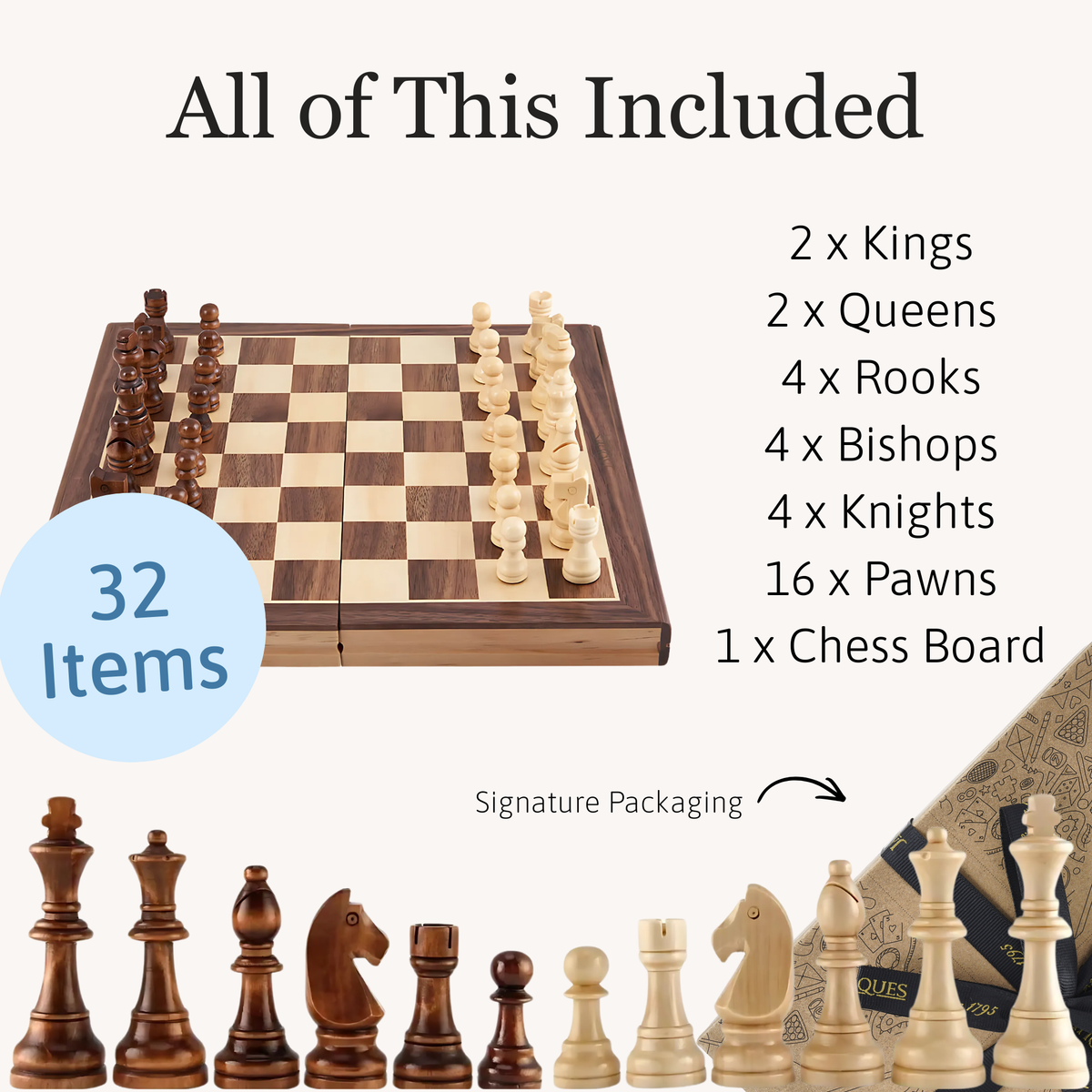 Folding Chess Board - Luxury 15 Inch Chess Set