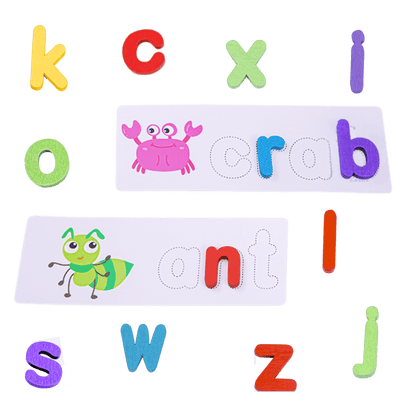 Kids' Spelling Game - Wooden Letters & Word Cards