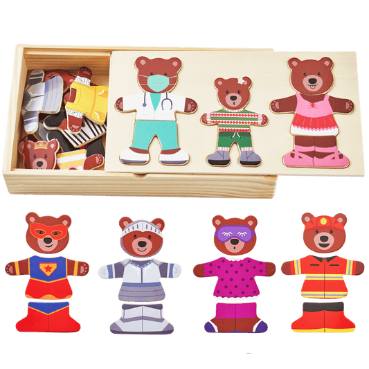 Wooden Puzzle Game - Bears Dress Up Set